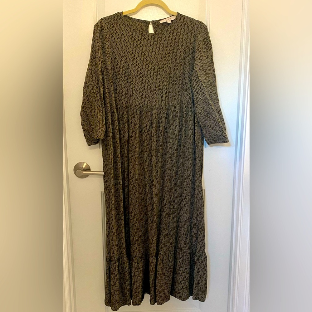 LOFT Green 3/4 Sleeve Crew Neck Midi Dress
